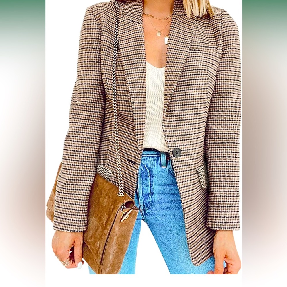 One Button Casual Blazer Plaid Long Sleeve Company Office Blazers